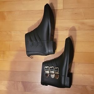 Loeffler Randall Zip Rubber Rain Boots with Buckles